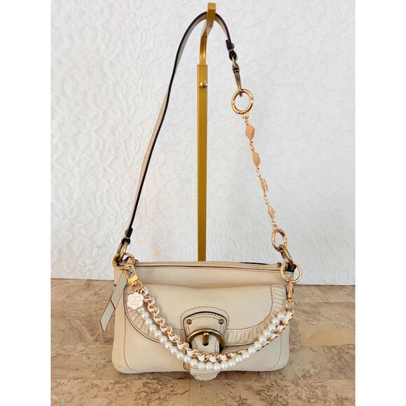 Coach Handbags - Coach Poppy cream Leather Whipstitch Shoulder Bag wristlet